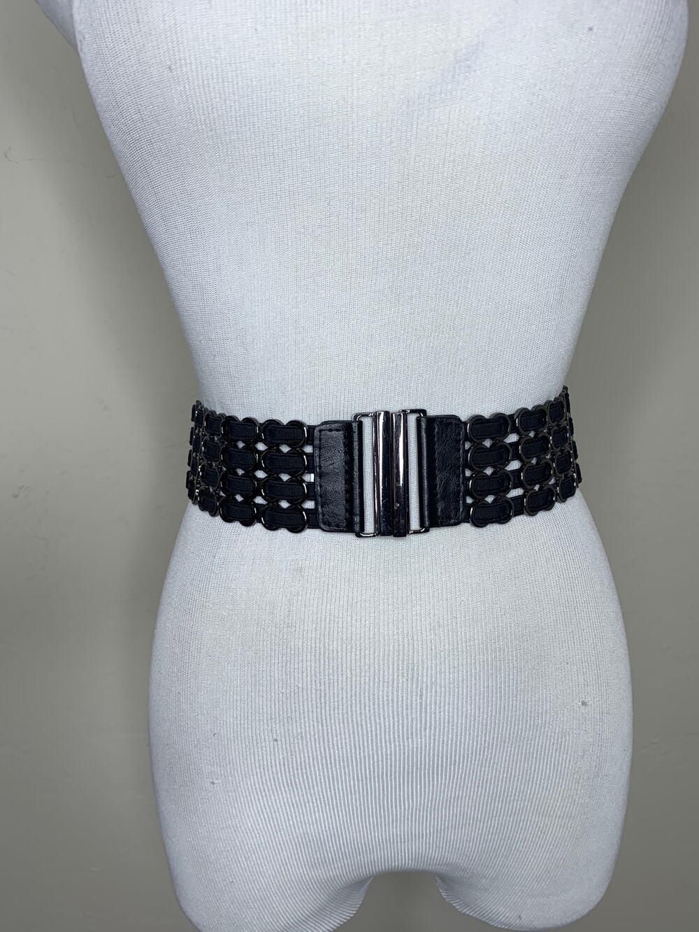 Black Stretch Belt Silver Hardware OSFA